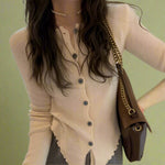 Vintage Ruffled Hem Button-Up Knit Top cottagecoreclothes