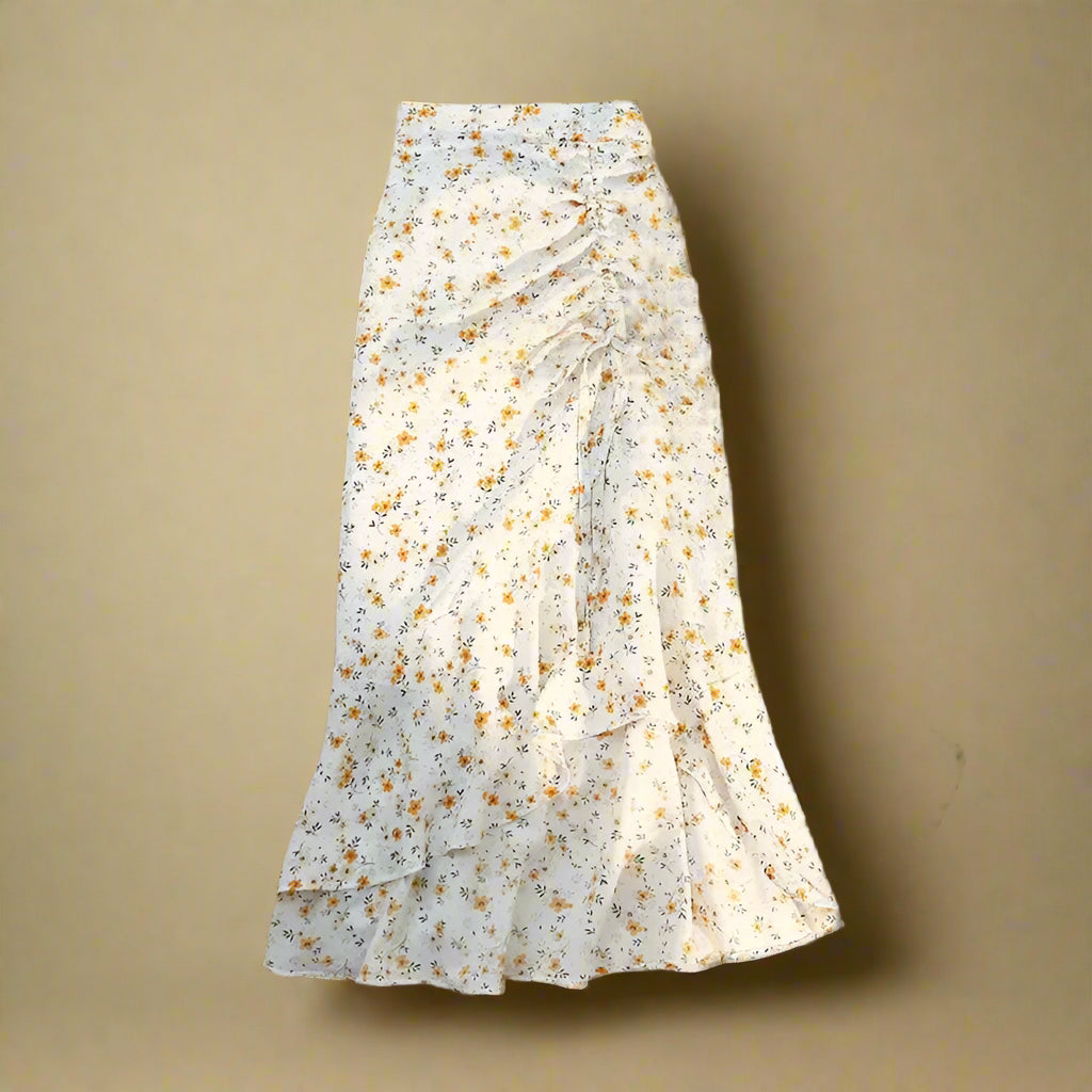 Cottagecore Ruched Floral Maxi Skirt cottagecoreclothes