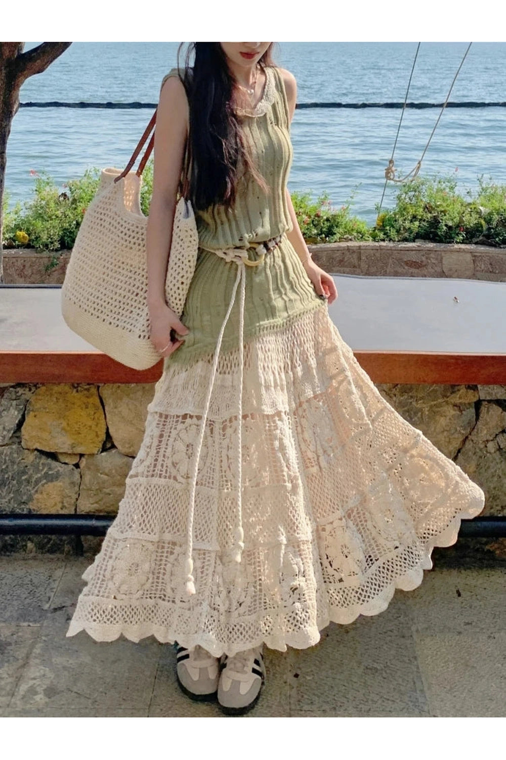 Mori Girl Scalloped Edge Maxi Skirt cottagecoreclothes