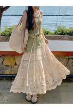 Mori Girl Scalloped Edge Maxi Skirt cottagecoreclothes