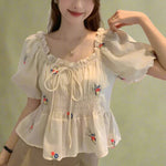 Vintage Square Neck Floral Babydoll Blouse cottagecoreclothes