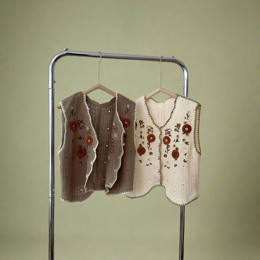 Vintage Floral Button-Up Knit Vest cottagecoreclothes