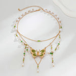 Fairycore Green Butterfly Pearl Necklace