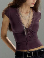 Fairycore Lace Tie Front Crop Top