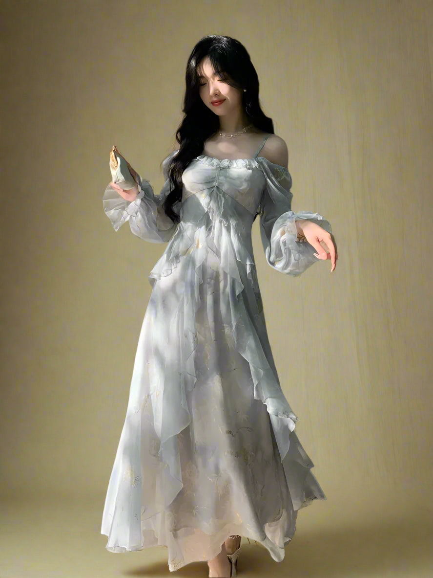 Fairycore Sheer Puff Sleeve Dress cottagecoreclothes