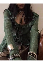 Fairycore Ruffled Tie-Front Asymmetrical Top cottagecoreclothes