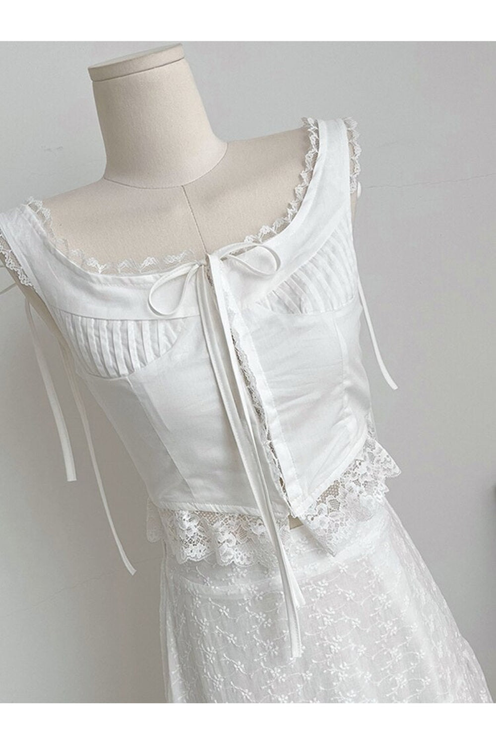 Vintage Lace Patchwork Bow Design Crop Vest cottagecoreclothes