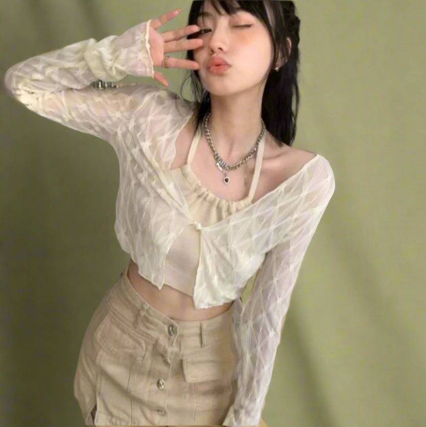 Fairycore Sheer Mesh Crop Fall Cardigan cottagecoreclothes