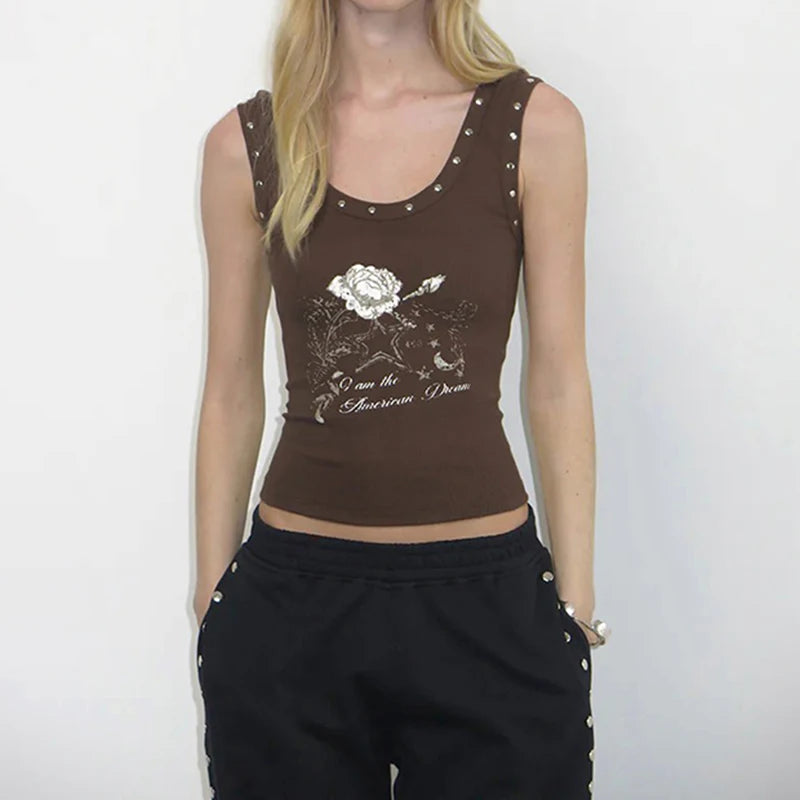 Retro Studded Graphic Tank Top
