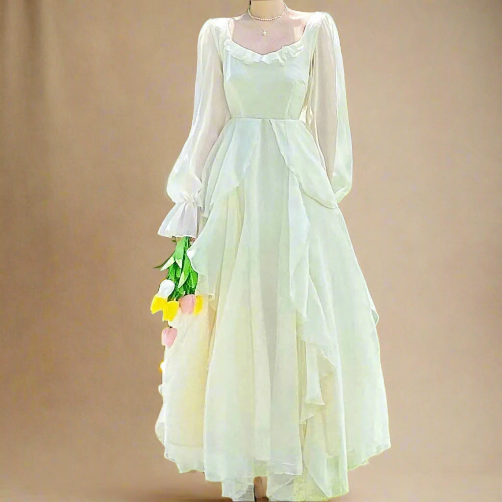 Fairycore Ruffle Cascade Maxi Dress cottagecoreclothes