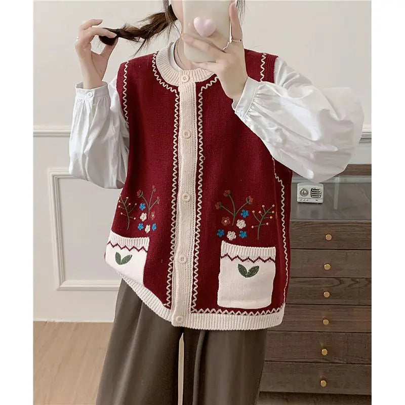 Mori Girl Forest Pocket Knit Vest