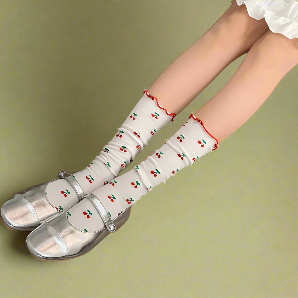 Vintage Cherry Print Ruffle Socks cottagecoreclothes