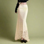 Fairycore Ivory Lace Flared Maxi Skirt cottagecoreclothes