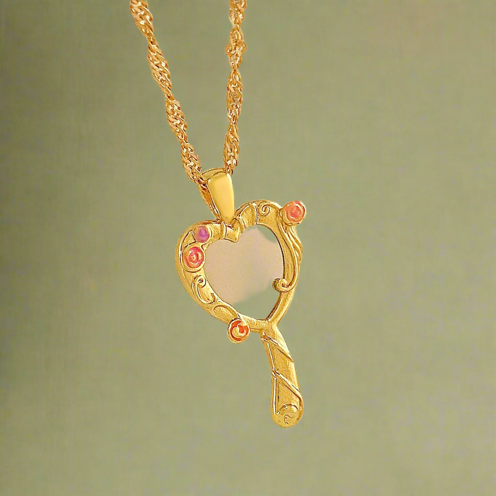Fairycore Heart Mirror Pendant Necklace cottagecoreclothes