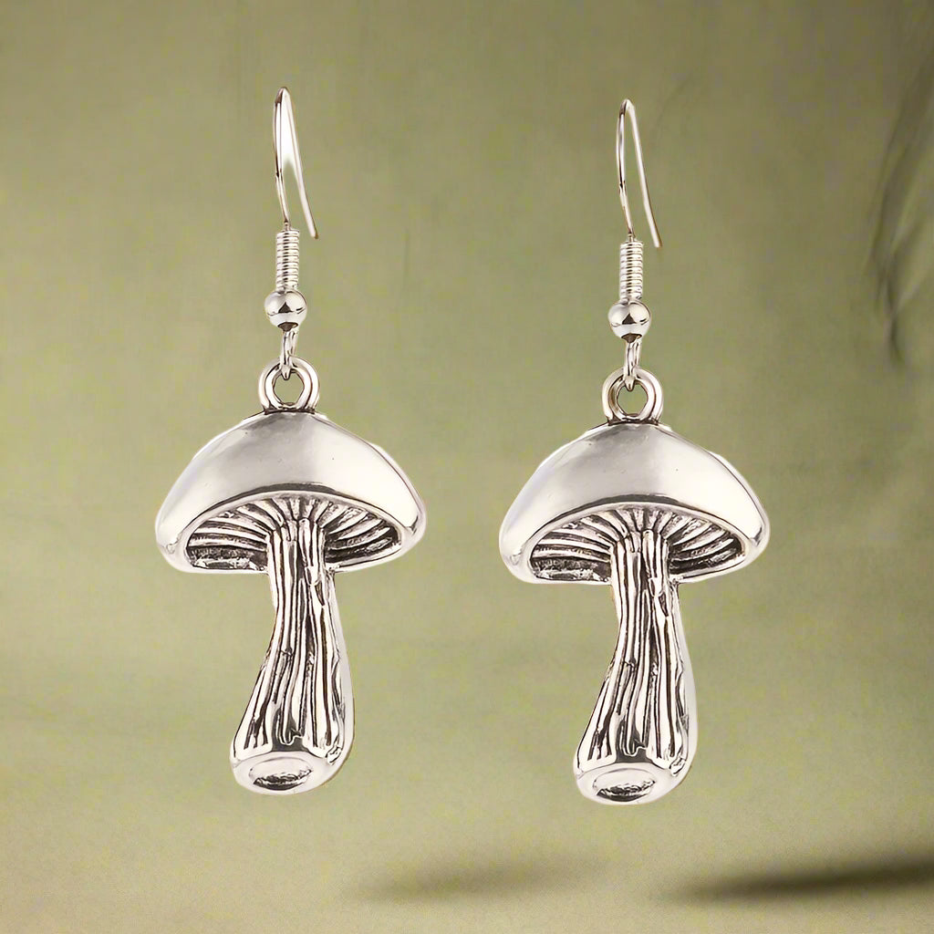Goblincore Vintage Silver Mushroom Earrings cottagecoreclothes