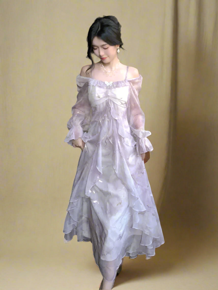 Fairycore Sheer Puff Sleeve Dress cottagecoreclothes