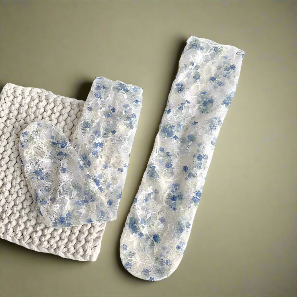 Vintage Blue Floral Sheer Socks cottagecoreclothes