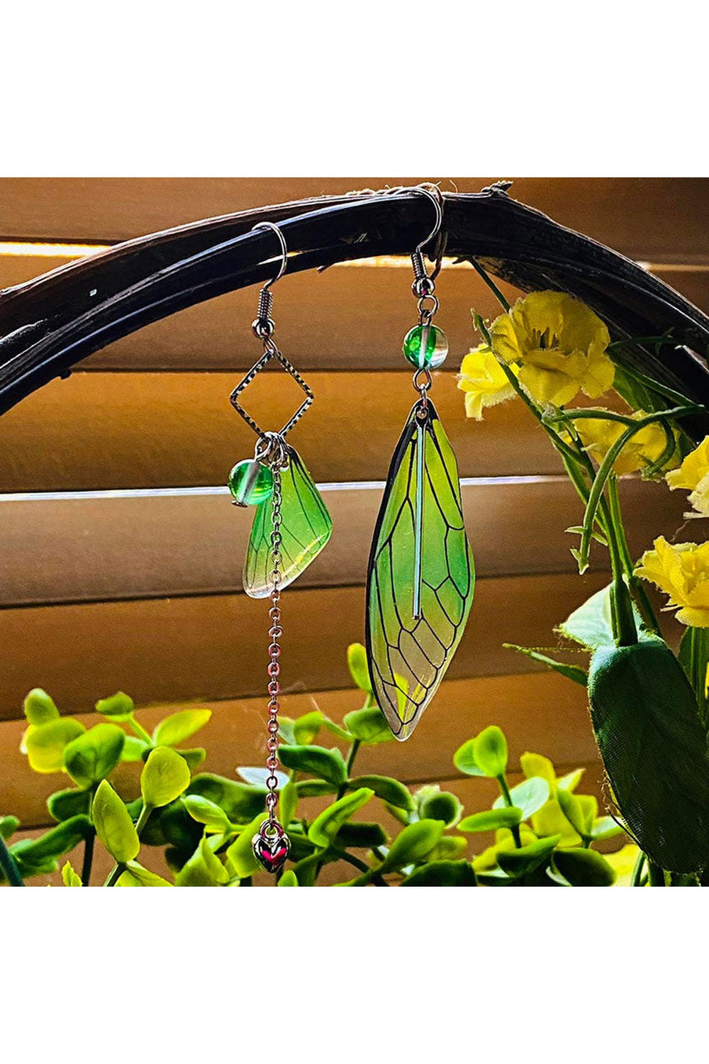 Green Fairy Wing Earrings cottagecoreclothes