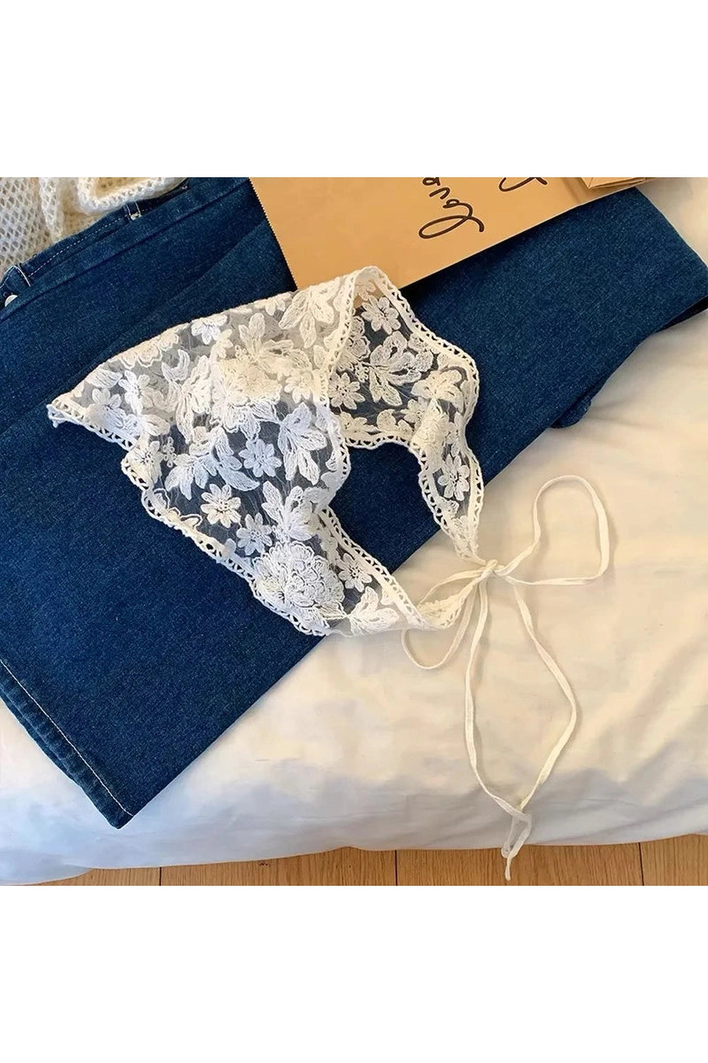 White Floral Lace Hair Scarf cottagecoreclothes
