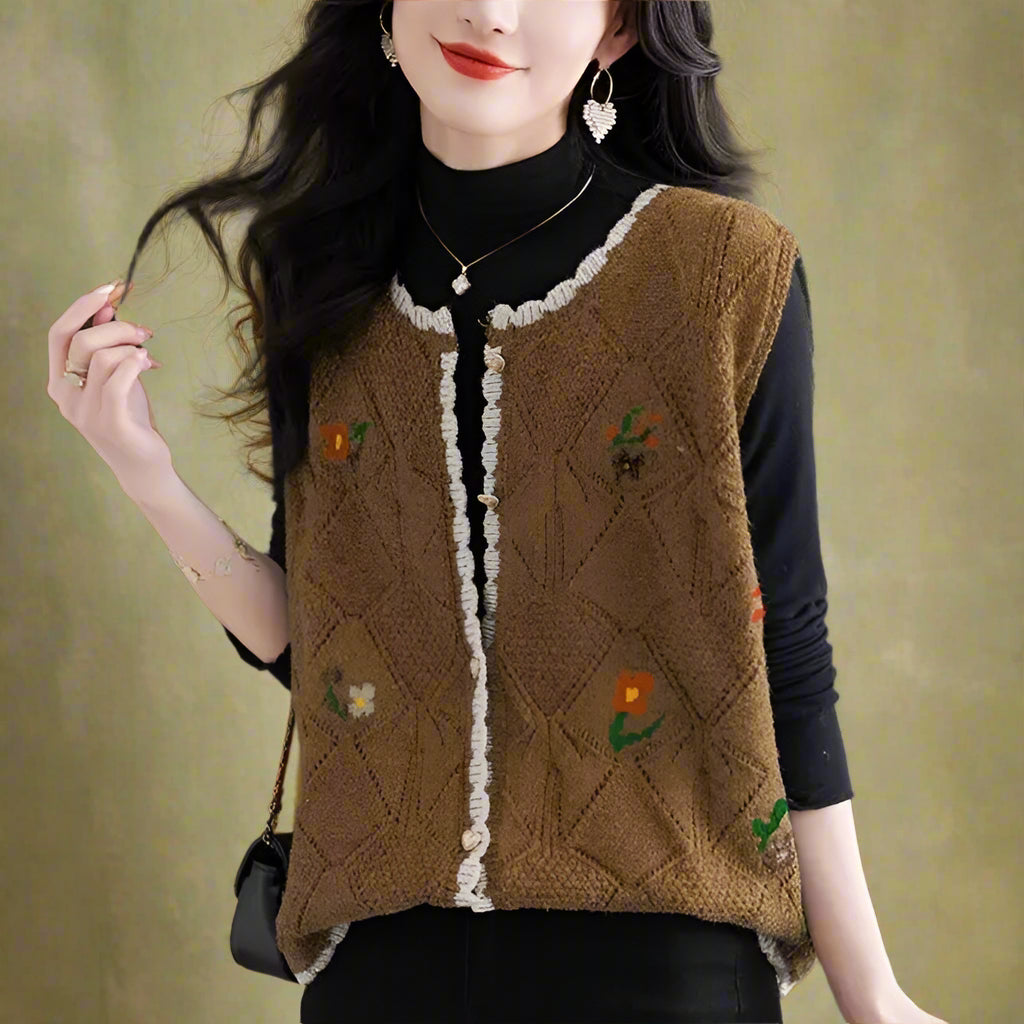 Vintage Floral Knit Fringe Vest cottagecoreclothes