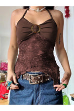 Vintage Print Mesh Crop Top cottagecoreclothes