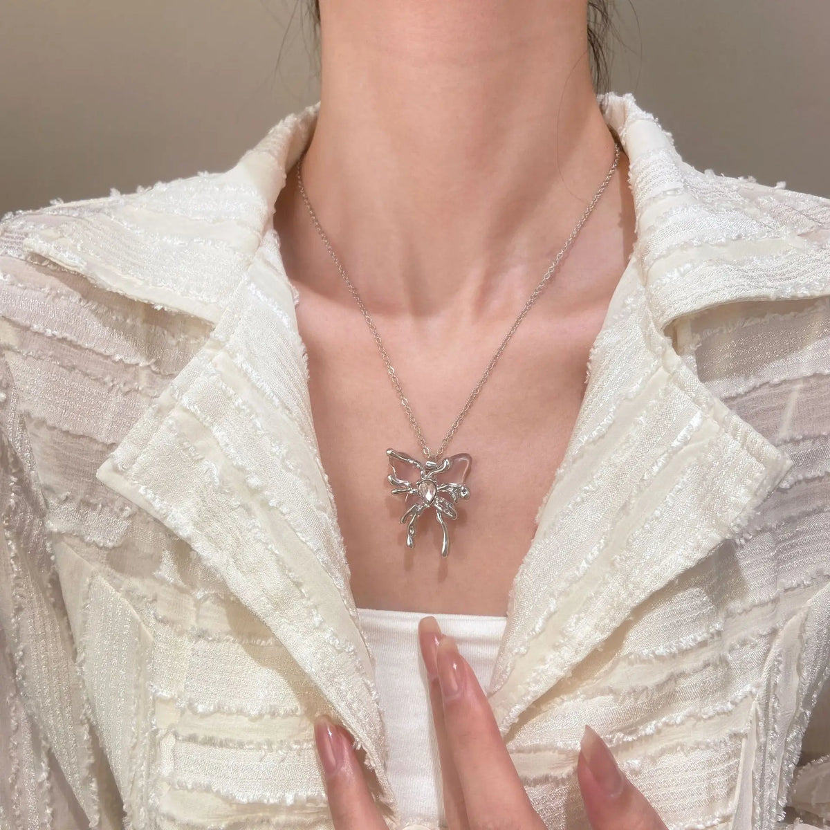 Fairycore Melting Butterfly Crystal Pendant Necklace