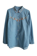 Retro Flower Cowboy Embroidered Blouse cottagecoreclothes