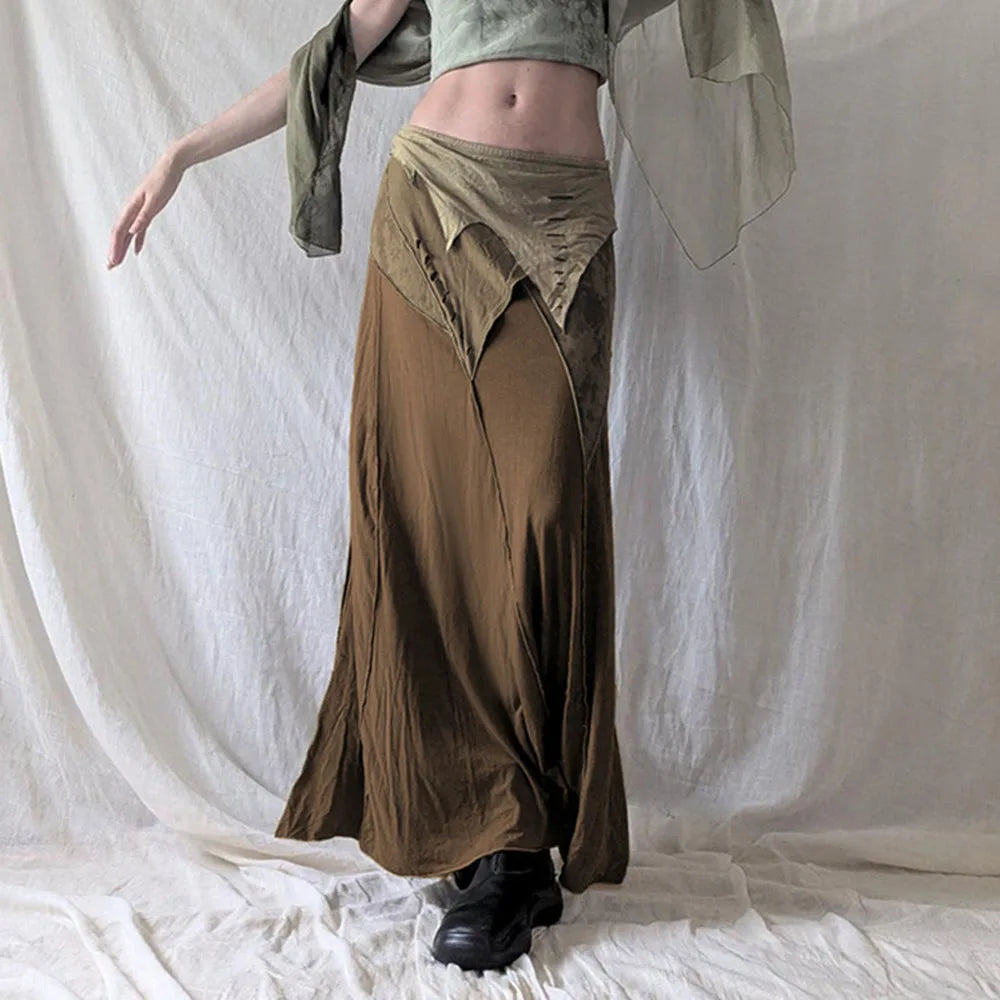 Goblincore Elven Stitch Panel Skirt