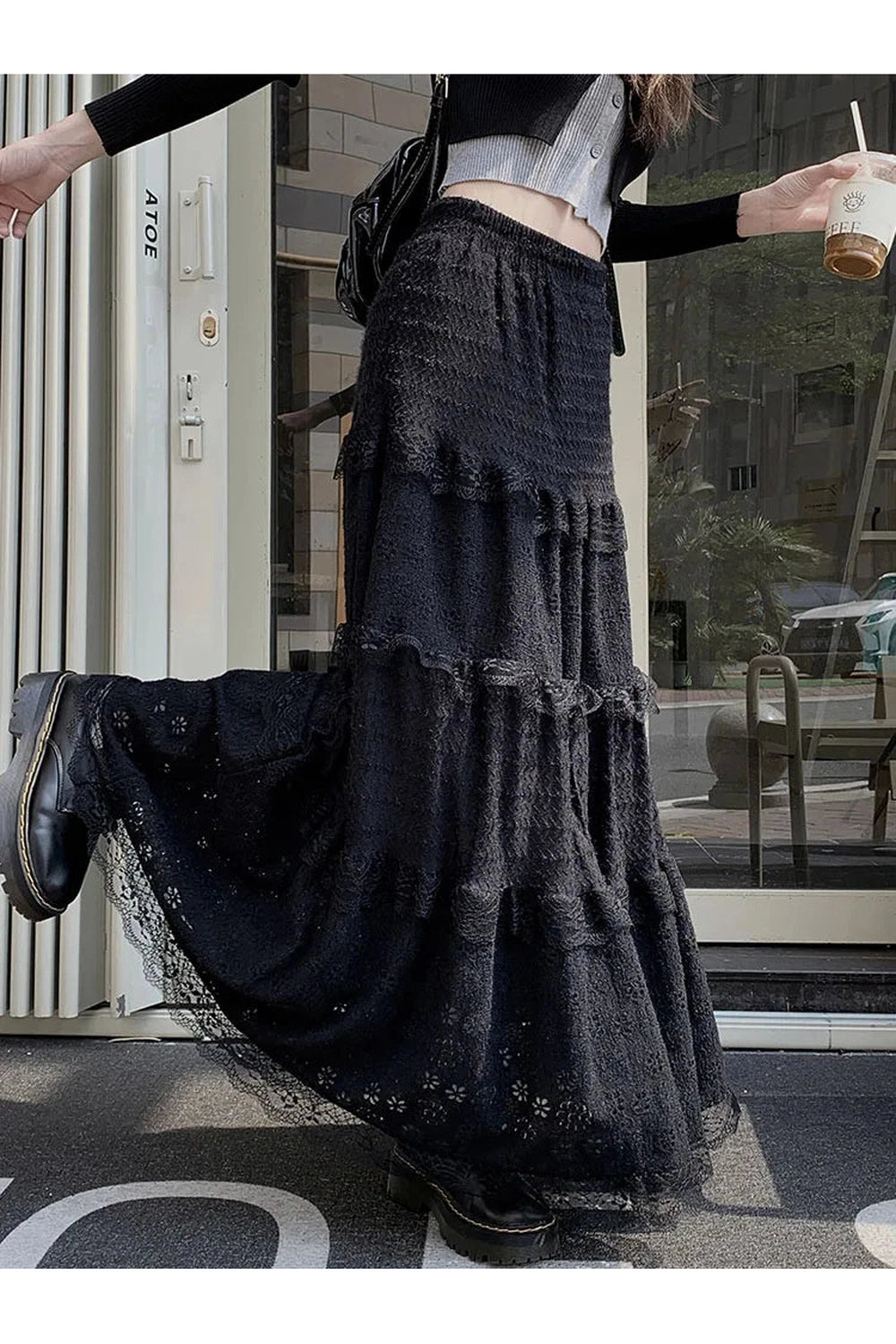 Dark Cottagecore Hollow Out Long Skirt cottagecoreclothes