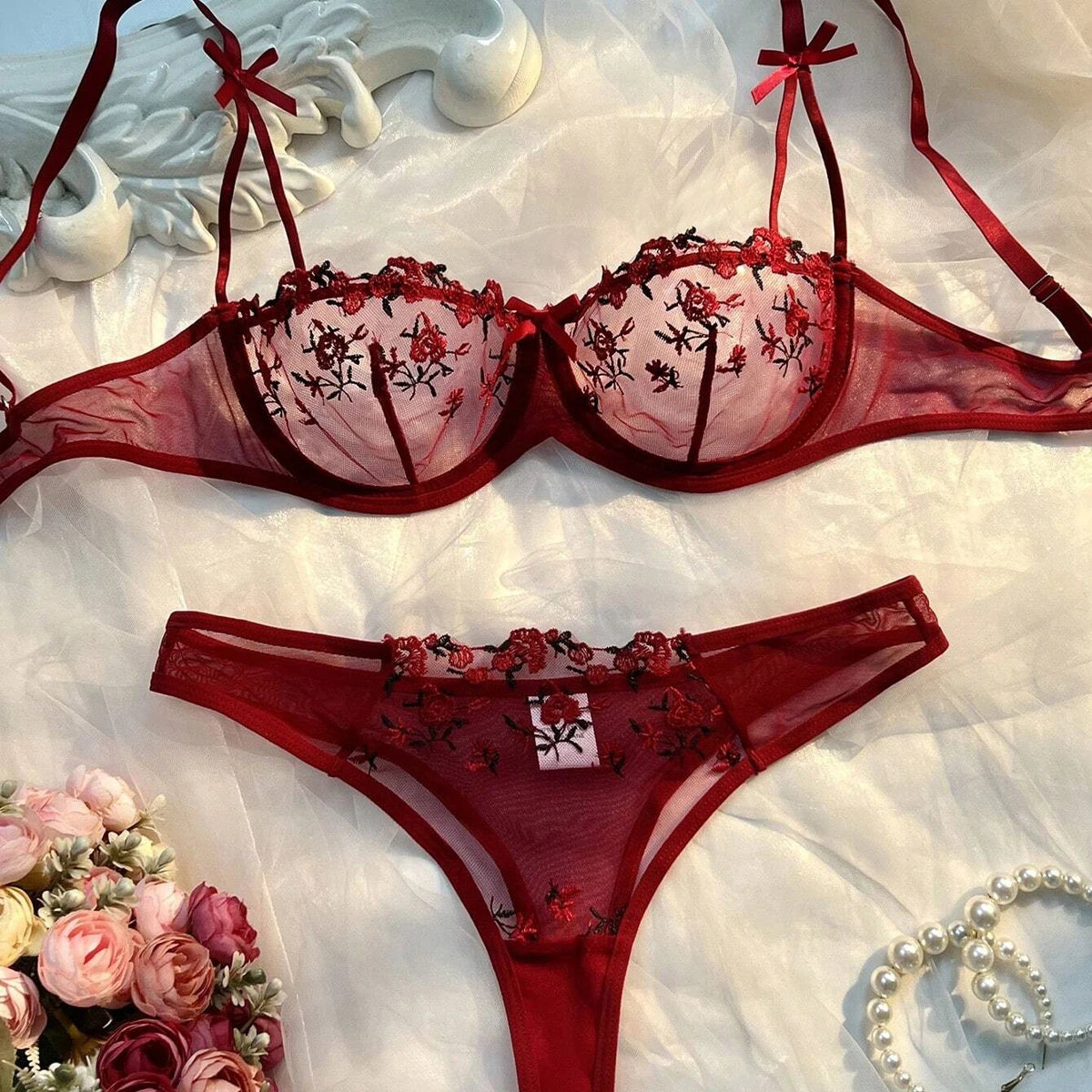 Ethereal Embroidered Lingerie Suit