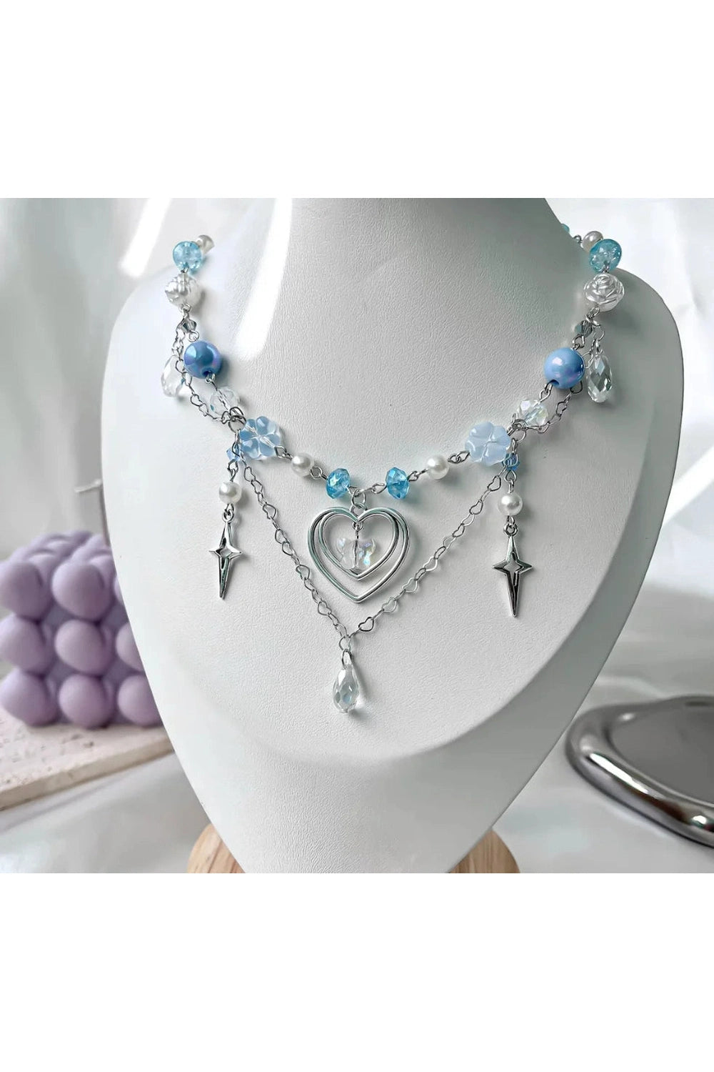Blue Heart Beaded Necklace cottagecoreclothes