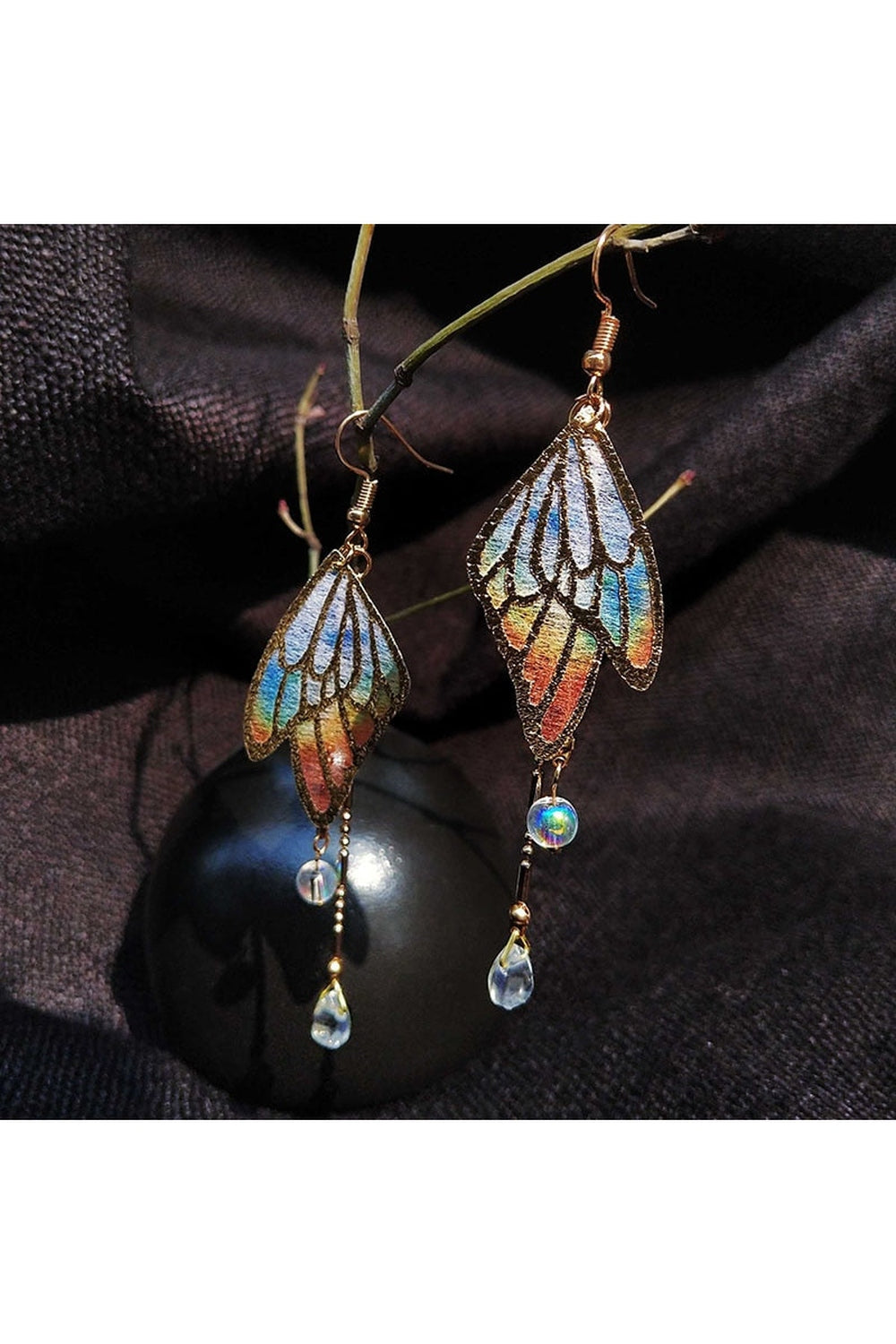 Fairycore Enamel Butterfly Tassel Drop Earrings cottagecoreclothes