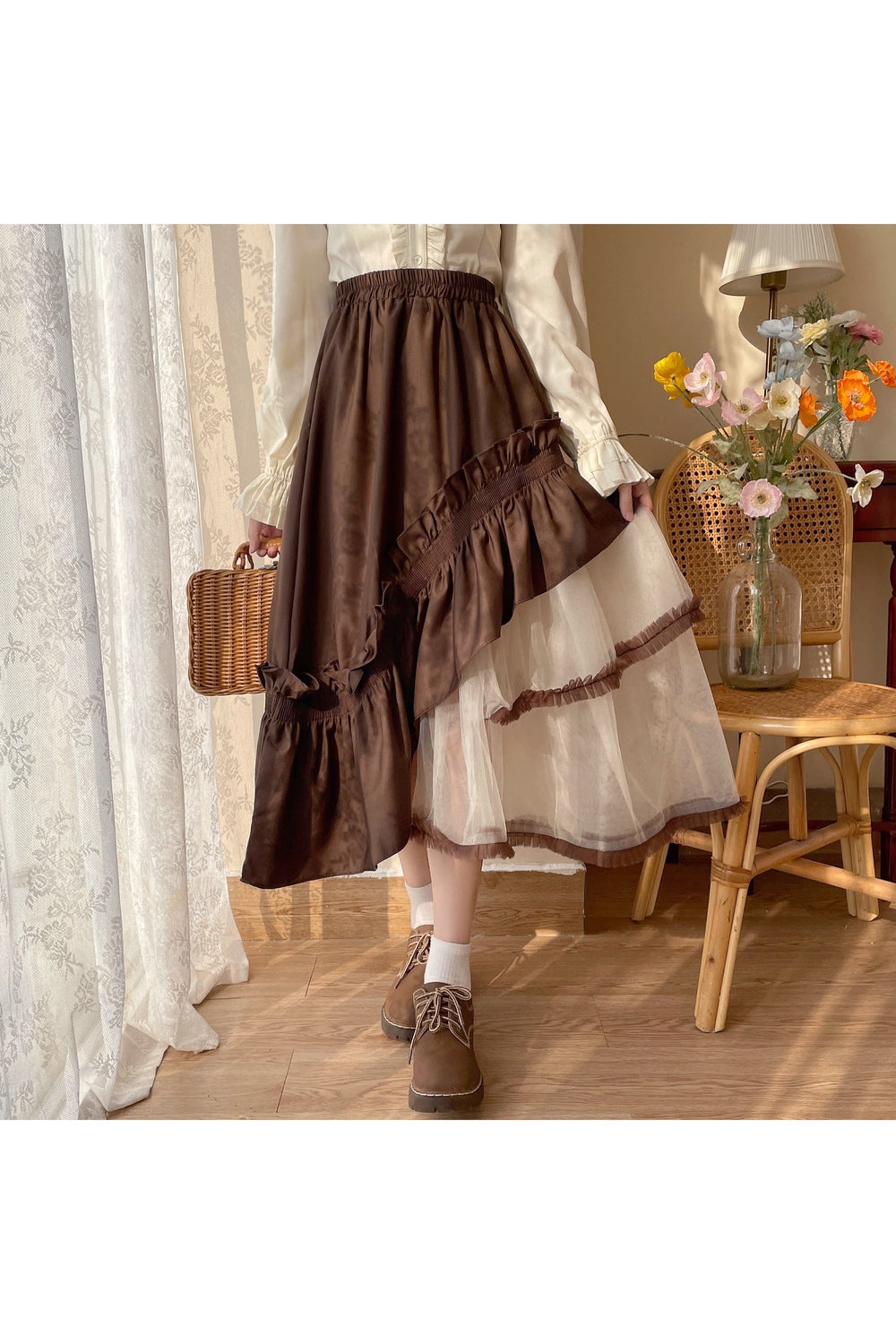 High Waist Mesh Mori Girl Skirt cottagecoreclothes