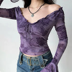 Fairycore Ruffle Bell Sleeve Mesh Top