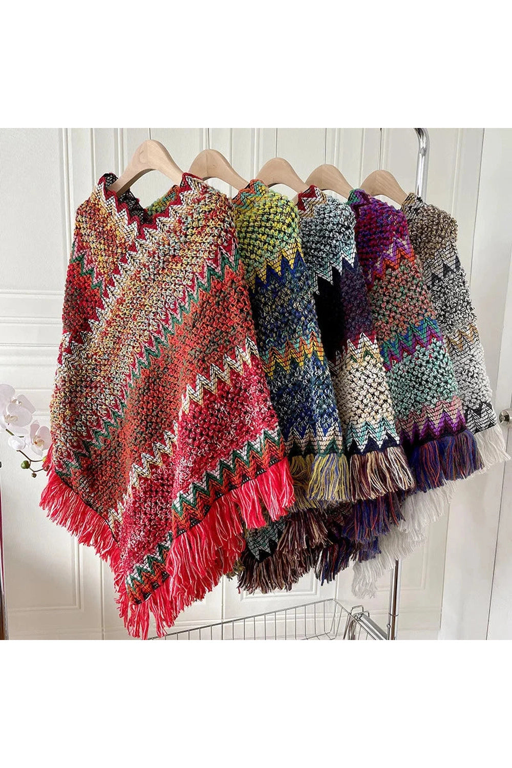 Boho Fringe Knit Poncho cottagecoreclothes