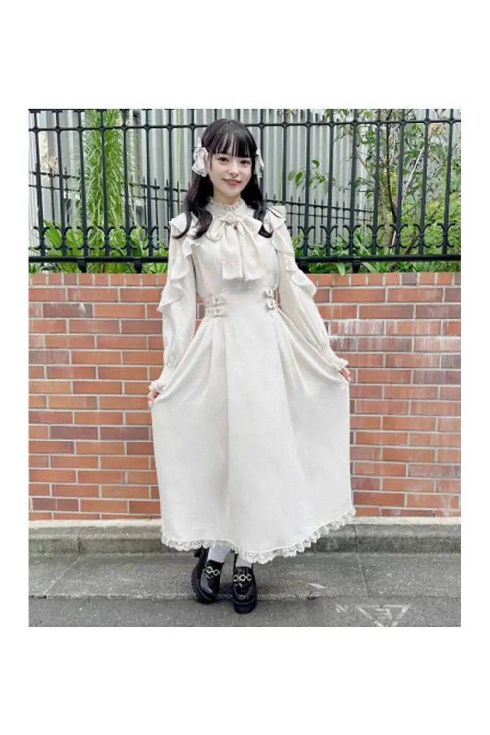 Vintage Bow Tie Long Sleeve Dress cottagecoreclothes