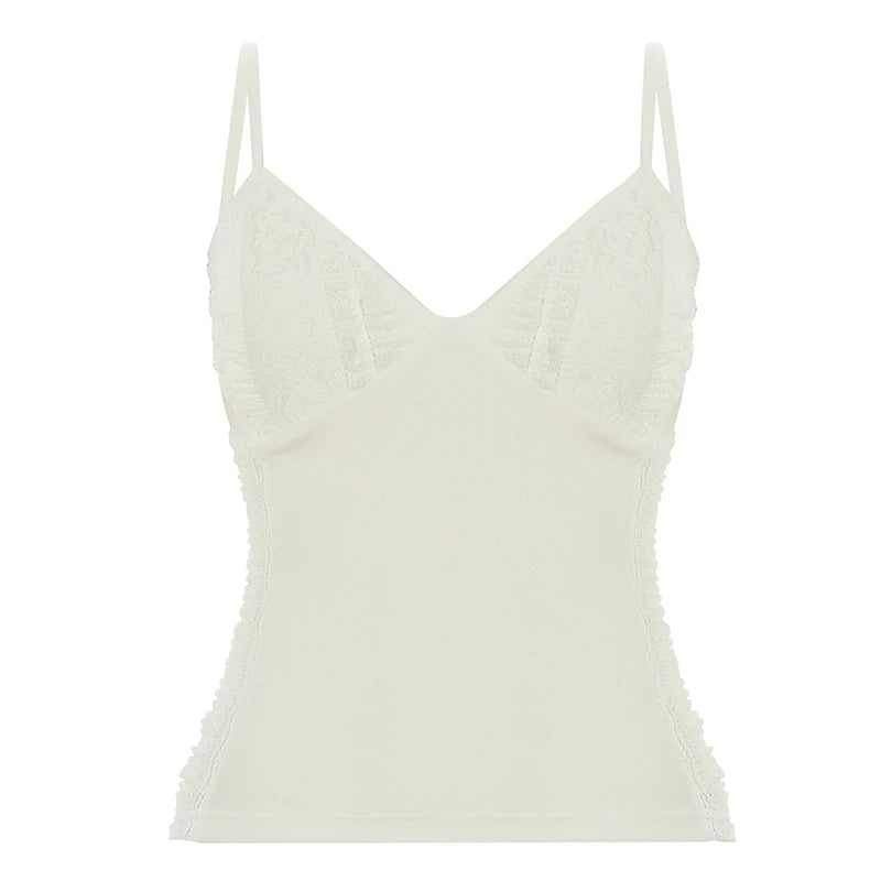 Fairycore White Lace Trim Cami Top