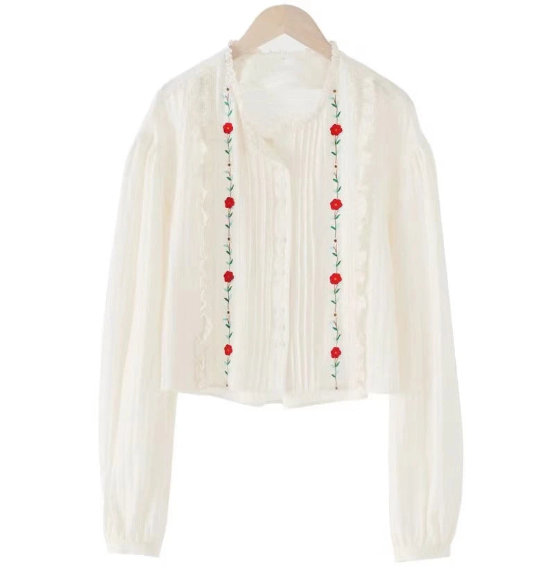 Mori Girl Floral Trim Boho Shirt