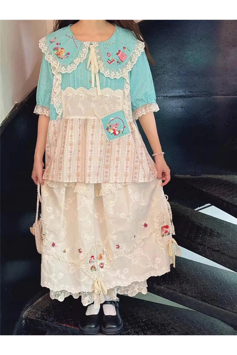 Mori Girl Embroidered Lace Skirt cottagecoreclothes