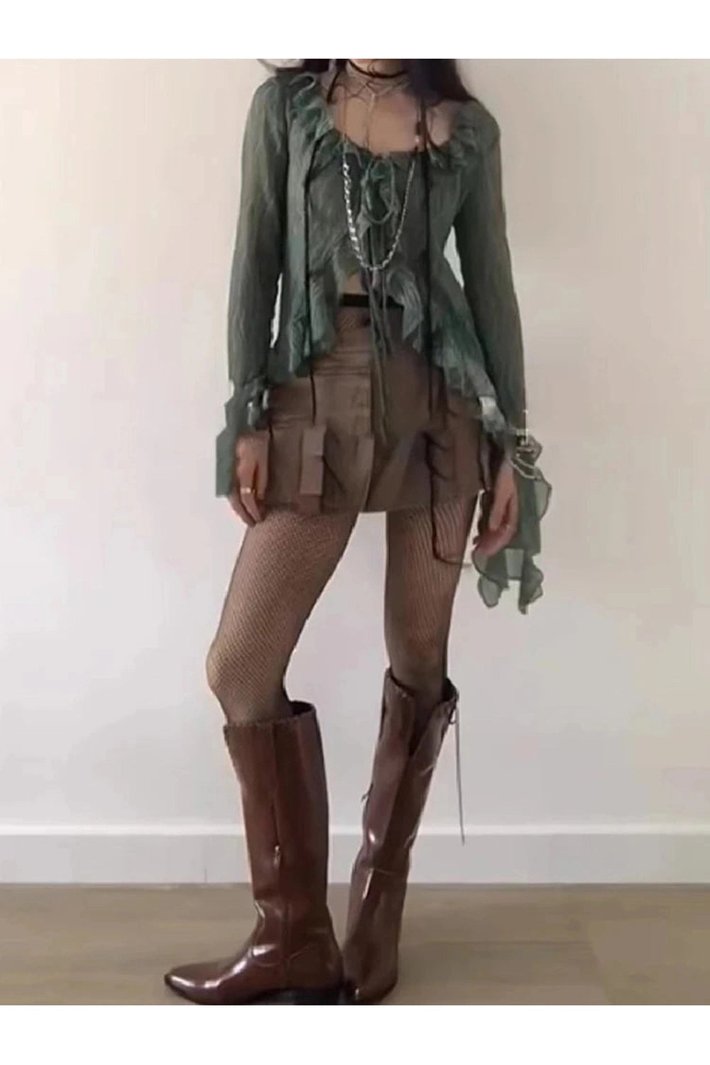 Fairycore Ruffled Tie-Front Asymmetrical Top cottagecoreclothes