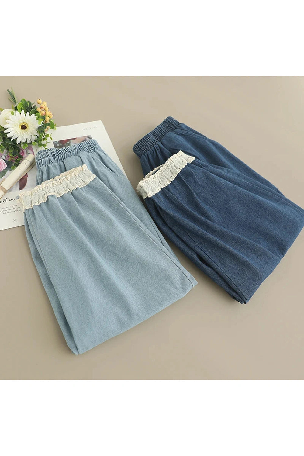 Preppy Style Denim Pants cottagecoreclothes
