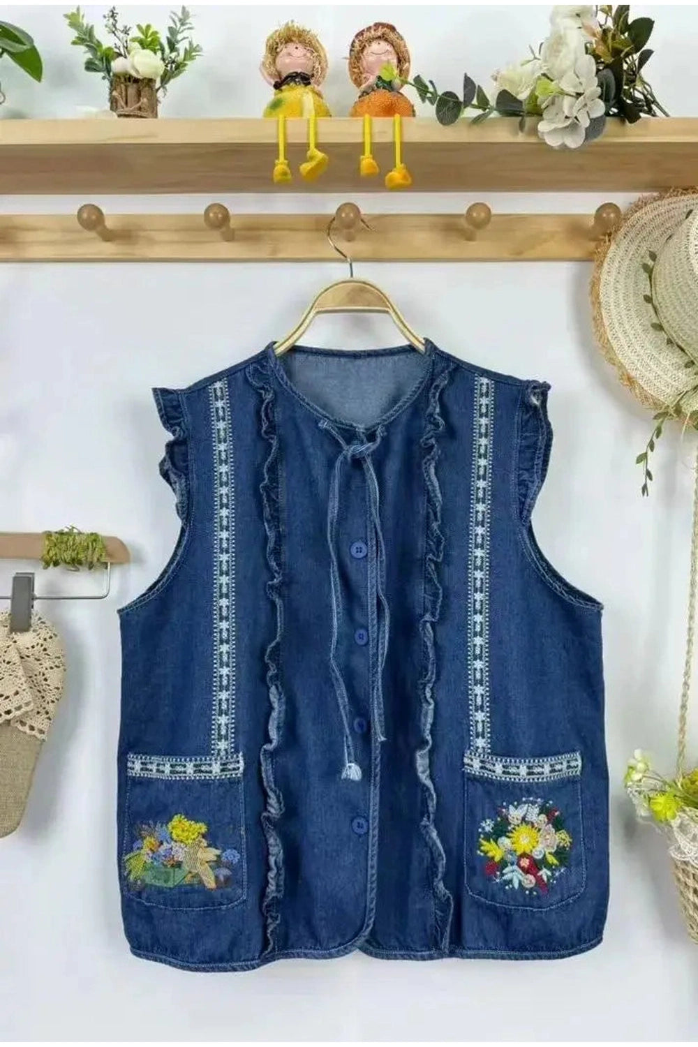 Embroidered Denim Mori Fall Vest cottagecoreclothes