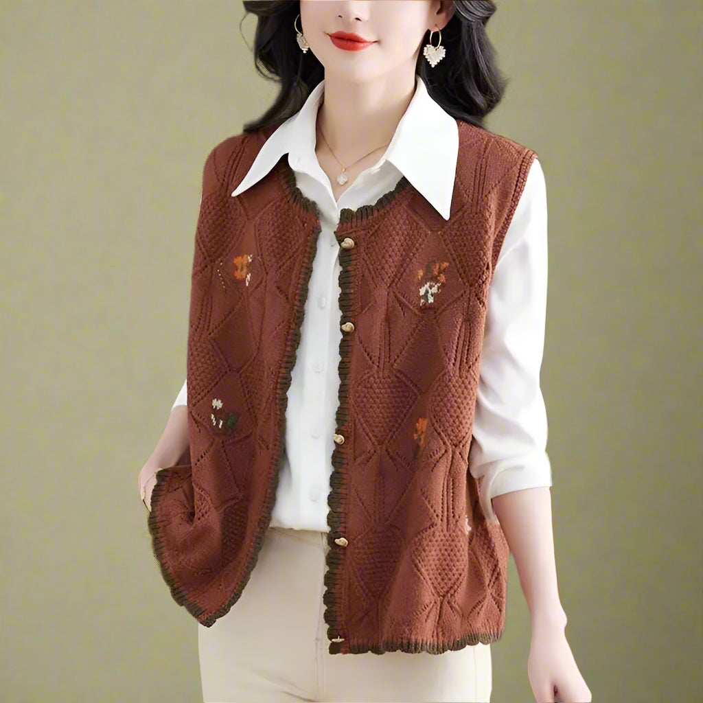 Vintage Floral Knit Fringe Vest cottagecoreclothes
