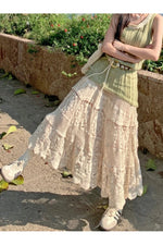 Mori Girl Scalloped Edge Maxi Skirt cottagecoreclothes