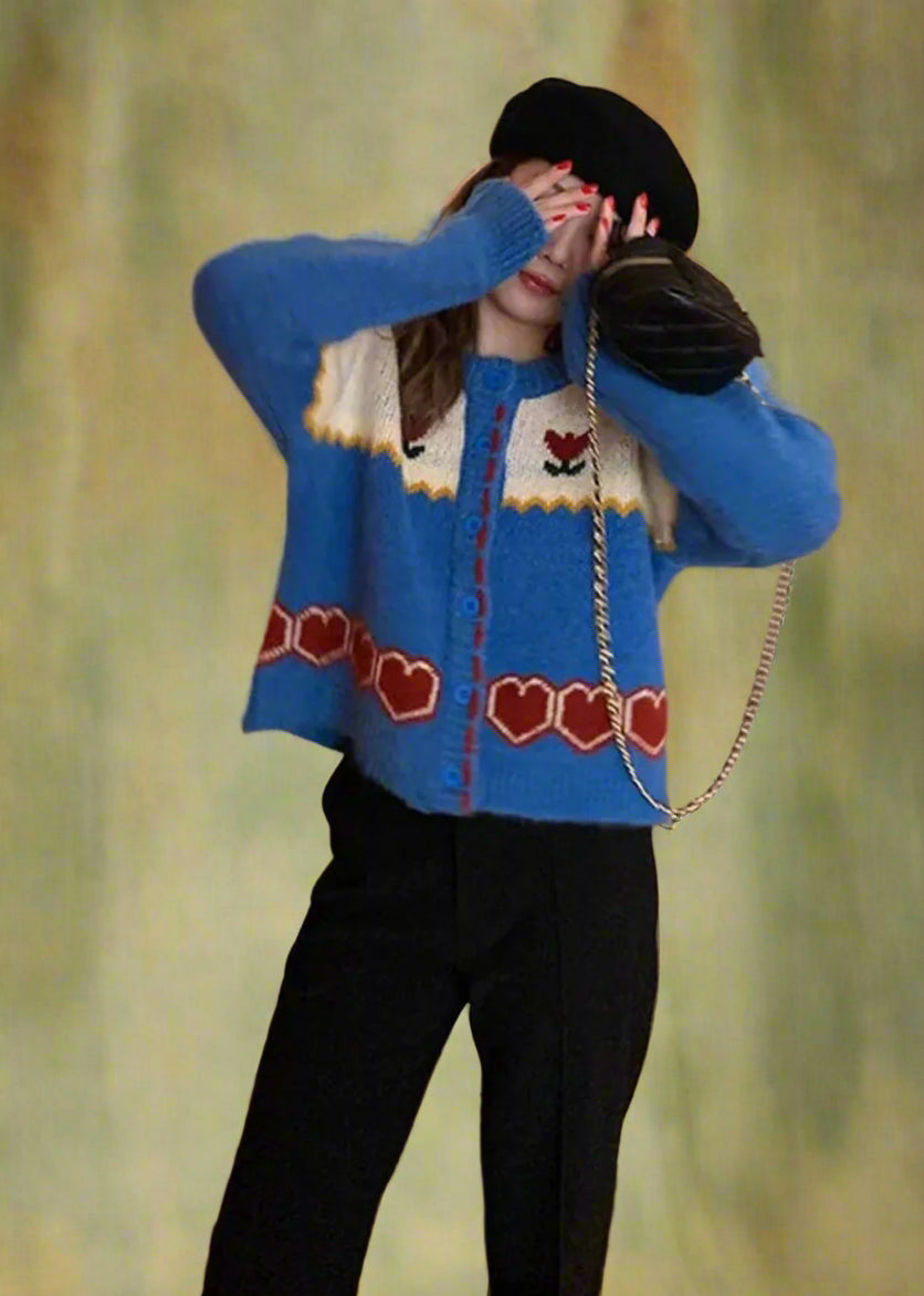 Lovecore Bloom Button-Up Fall Sweater cottagecoreclothes