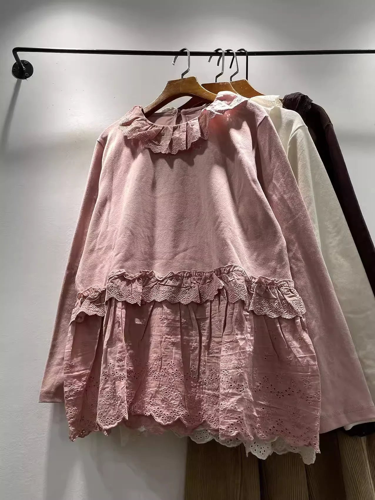 Mori Girl Tiered Eyelet Ruffle Blouse in Dark Cocoa