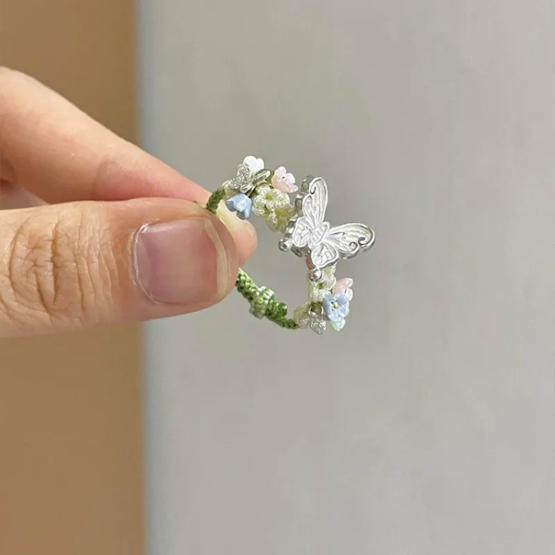 Fairycore Wildflower Butterfly Woven Ring