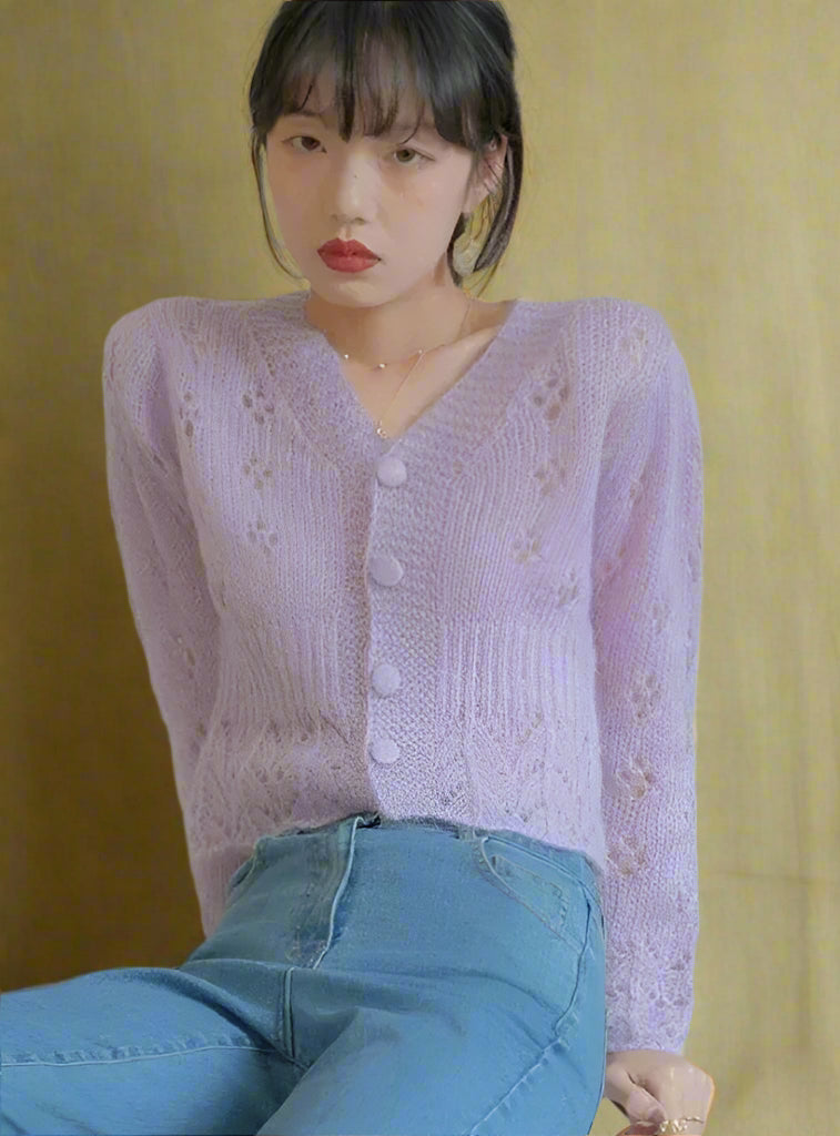 Vintage Lilac Button-Up Mohair Cardigan cottagecoreclothes