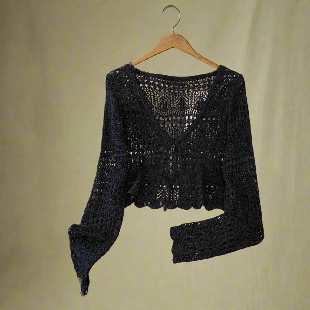 Cottagecore Open-Knit Ruffle Sweater cottagecoreclothes