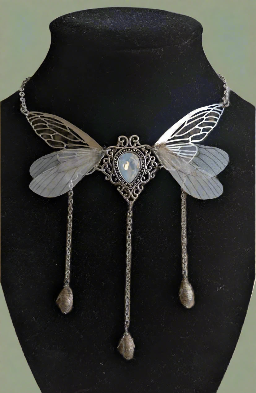 Fairycore Crystal Winged Pendant Necklace cottagecoreclothes